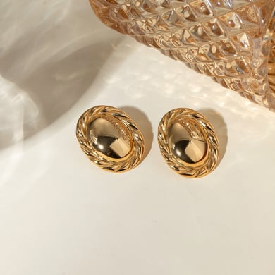 Ins style 18k gold stainless steel middle smooth hemp rope edge round earrings stainless steel no fading anti-allergic jewelry h5 Picture5
