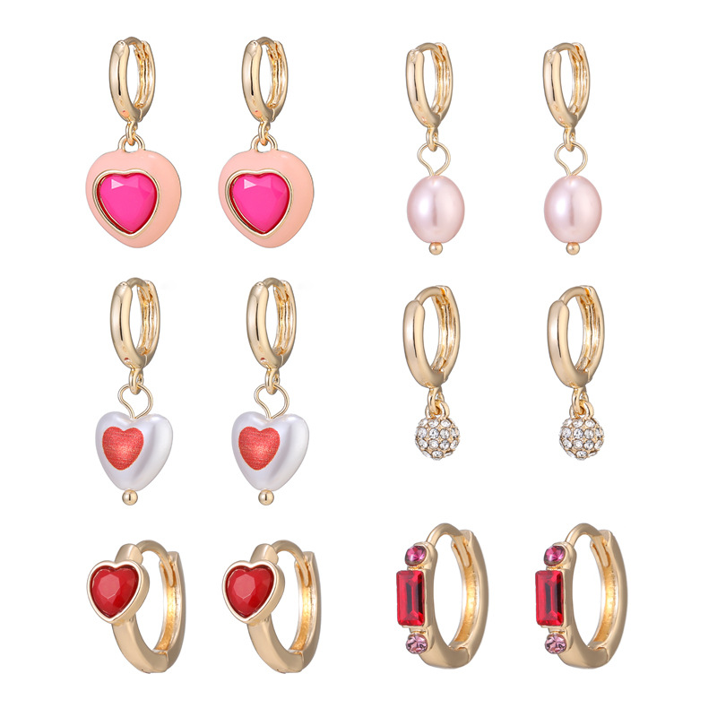 1 par de pendientes colgantes de aleación con forma de corazón para mujer, serie romántica Imagen5