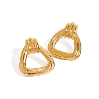1 par de pendientes triangulares de acero inoxidable dorados de estilo europeo y americano para mujer. h5 Imagen6