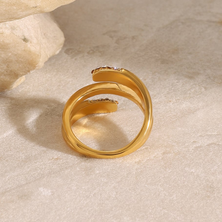 1 Pair Simple Series ins style Annular Stainless Steel 18K Gold Plated Rhinestone Women Single Rings Picture4