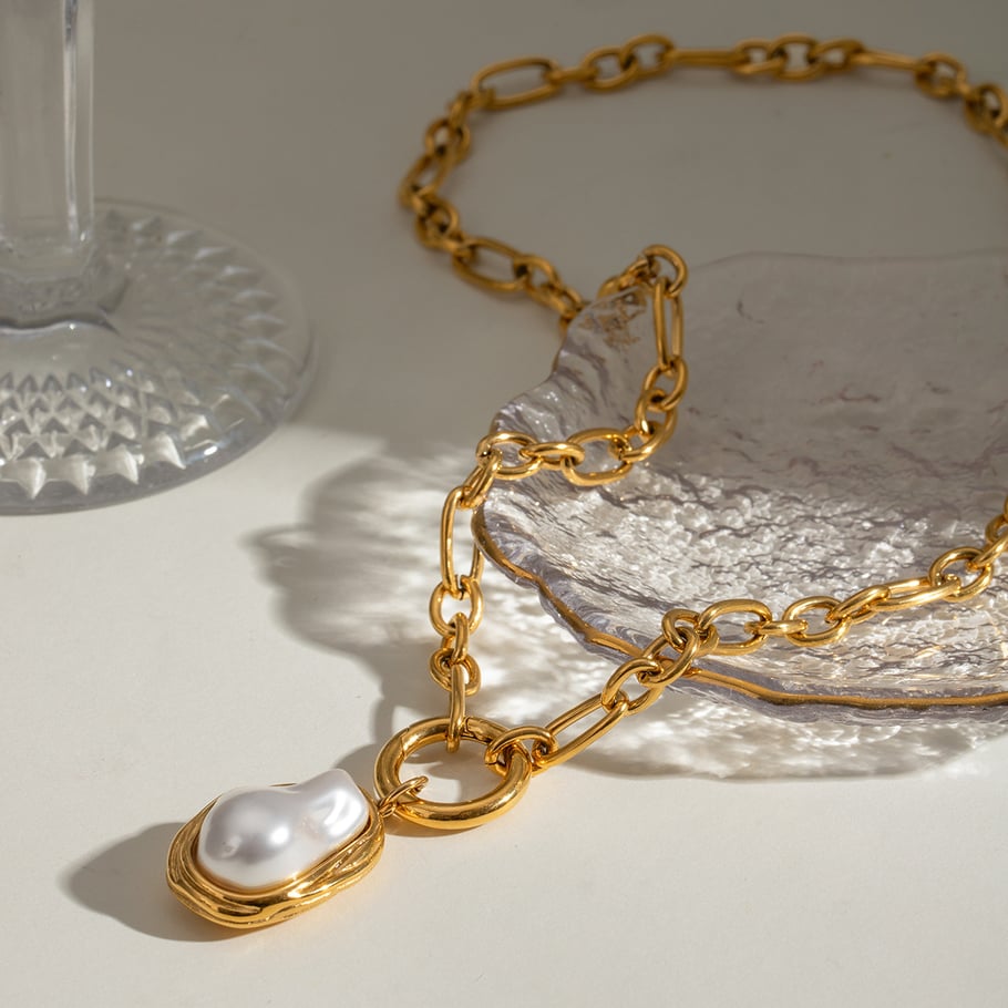 1 Piece Classic Series Elegant Geometric Stainless Steel 18K Gold Plated Artificial Pearl Women Pendant Necklaces Picture4