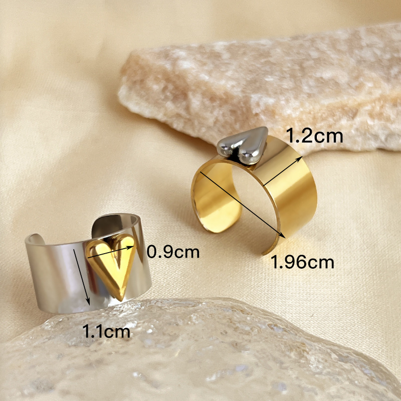 1 Piece Mixed Color Heart Stainless Steel Women's Adjustable Rings Picture5