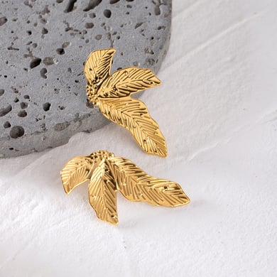 1 Pair Simple Series Retro Plant Stainless Steel 18K Gold Plated Women Stud Earrings h5 Picture4