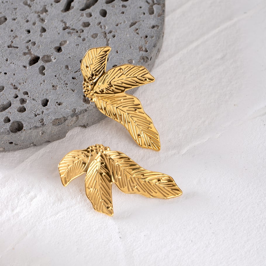 1 Pair Simple Series Retro Plant Stainless Steel 18K Gold Plated Women Stud Earrings Picture4