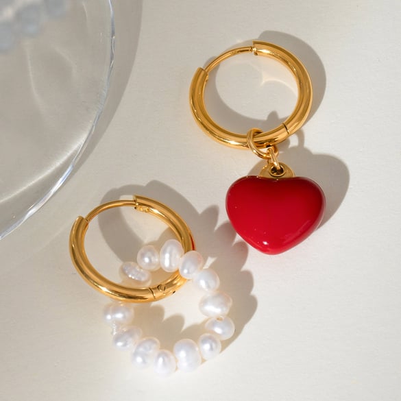 1 paire de boucles d&#39;oreilles pendantes en acier inoxydable plaqué or 18 carats avec perles artificielles pour femme, série romantique, cœur doux