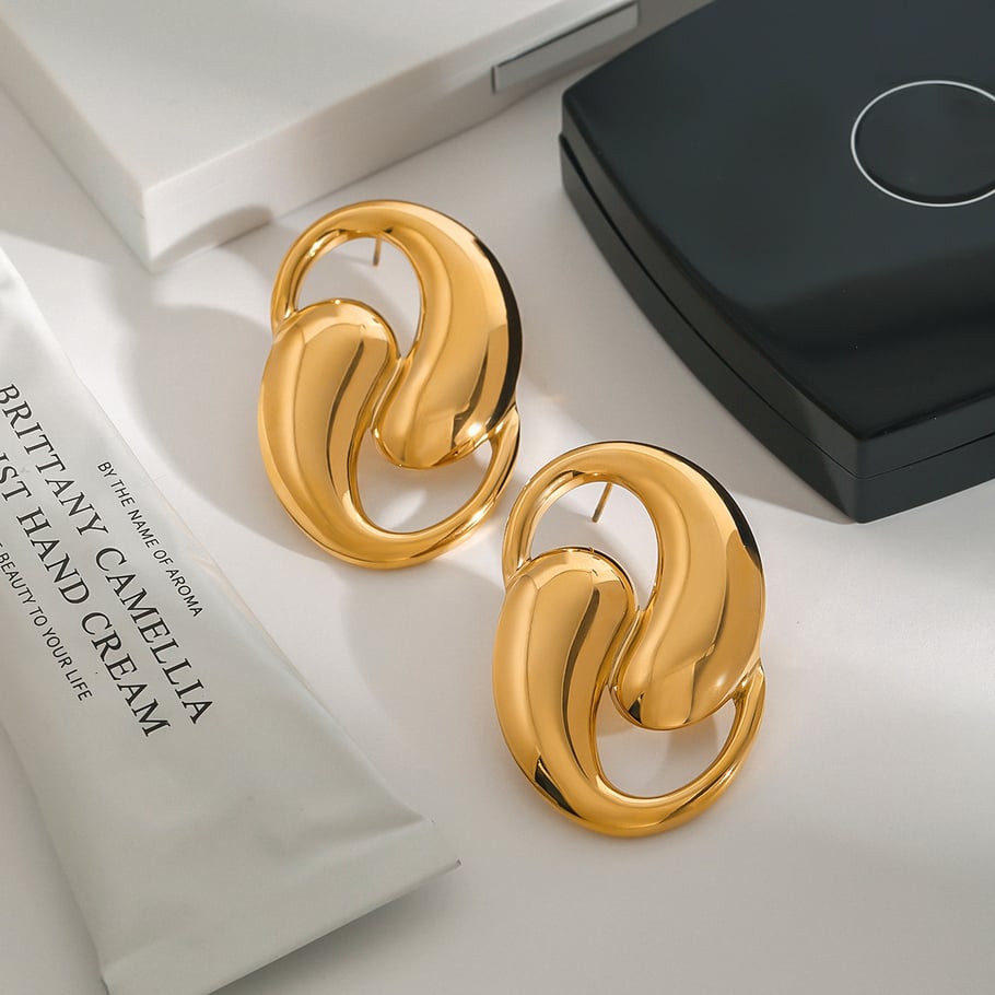 1 par de pendientes de botón de acero inoxidable en color dorado con diseño original de serie simple para mujer Imagen5