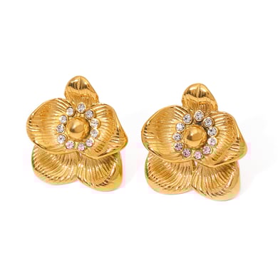 1 Pair Classic Retro Style Flower Shape Stainless Steel 18K Gold Plated Inlay Rhinestones Women's Stud Earrings h5 Picture5