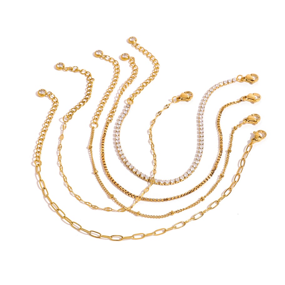 1 Piece Simple Series Europe and America line Stainless Steel 18K Gold Plated Rhinestone Women Chain Bracelets Picture5
