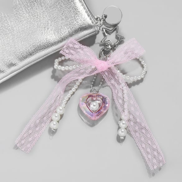 1 pieza de dijes para bolso de mujer con perla artificial de hierro y nudo de lazo dulce de serie romántica 2