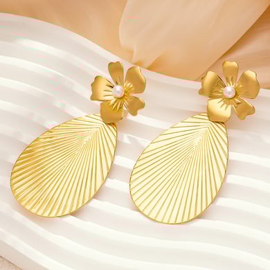1 Pair Lustrous Series Elegant Flower Droplet Shape Titanium Steel Gold Color Women's Drop Earrings h5 Picture6