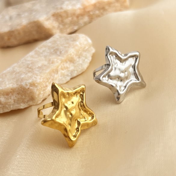 1 pezzo semplice serie retrò stella in acciaio inossidabile color oro anelli regolabili da donna