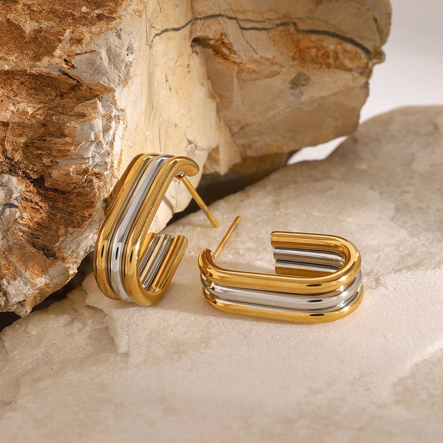 1 Paar einfache Serie lässig geometrische Edelstahl 18 Karat vergoldet Frauen Creolen Bild4