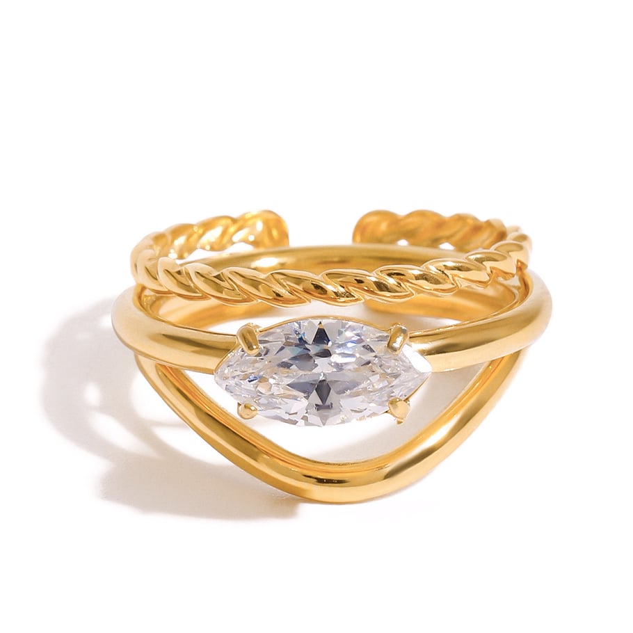 Conjunto de anillos de mujer de acero inoxidable ovalado, color dorado, serie lujosa, estilo Ins, 1 pieza Imagen9