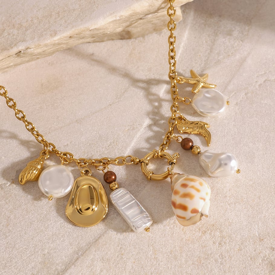 1 Piece Simple Series Vacation Turtle Stainless Steel 18K Gold Plated Artificial Pearl Women Pendant Necklaces Picture4