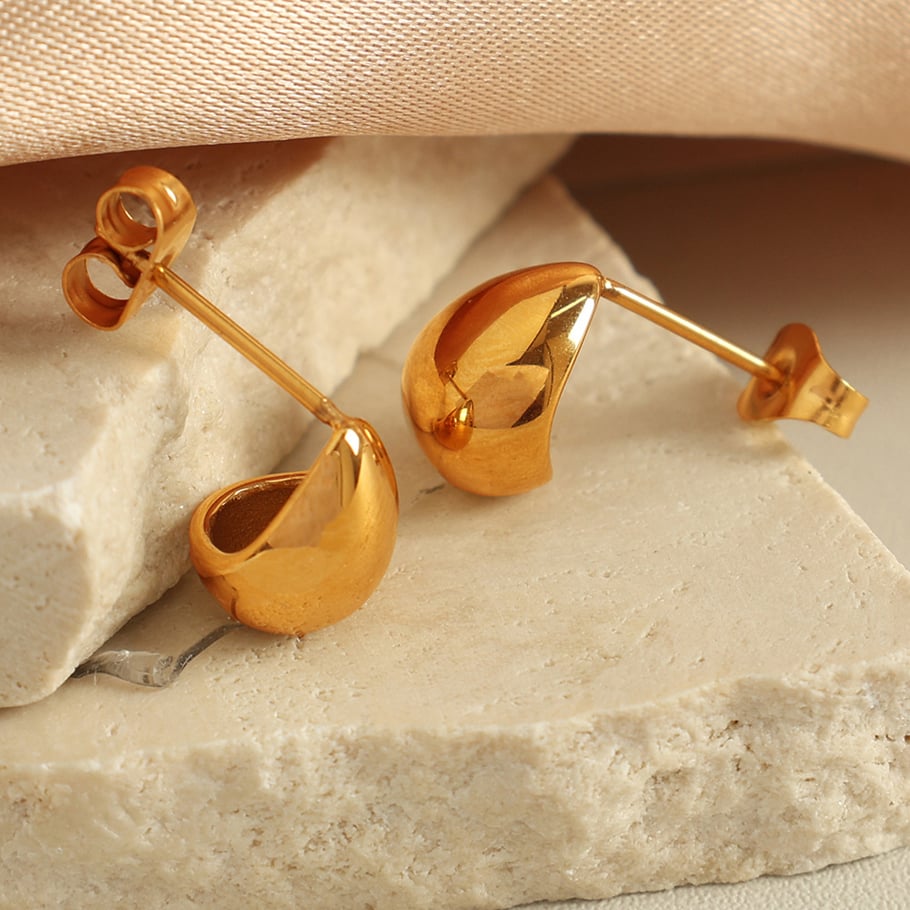 1 Pair Simple Series Classic Droplet Stainless Steel 18K Gold Plated Women Stud Earrings Picture3