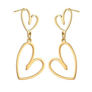 1 paire de boucles d&#39;oreilles pendantes en acier inoxydable plaqué or 18 carats pour femme, série Simple Sweet Heart h5 Image4
