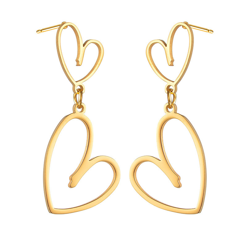 1 Paar einfache Serie Sweet Heart Edelstahl 18 Karat vergoldet Damen Tropfen Ohrringe h5Bild4