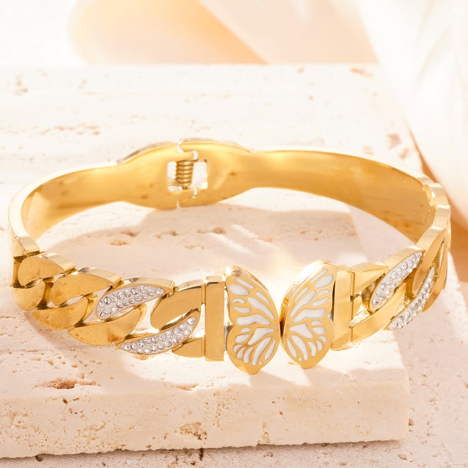 1 Piece Sparkling Series Sweet Butterfly Stainless Steel Gold Color Women's Bangles Picture4
