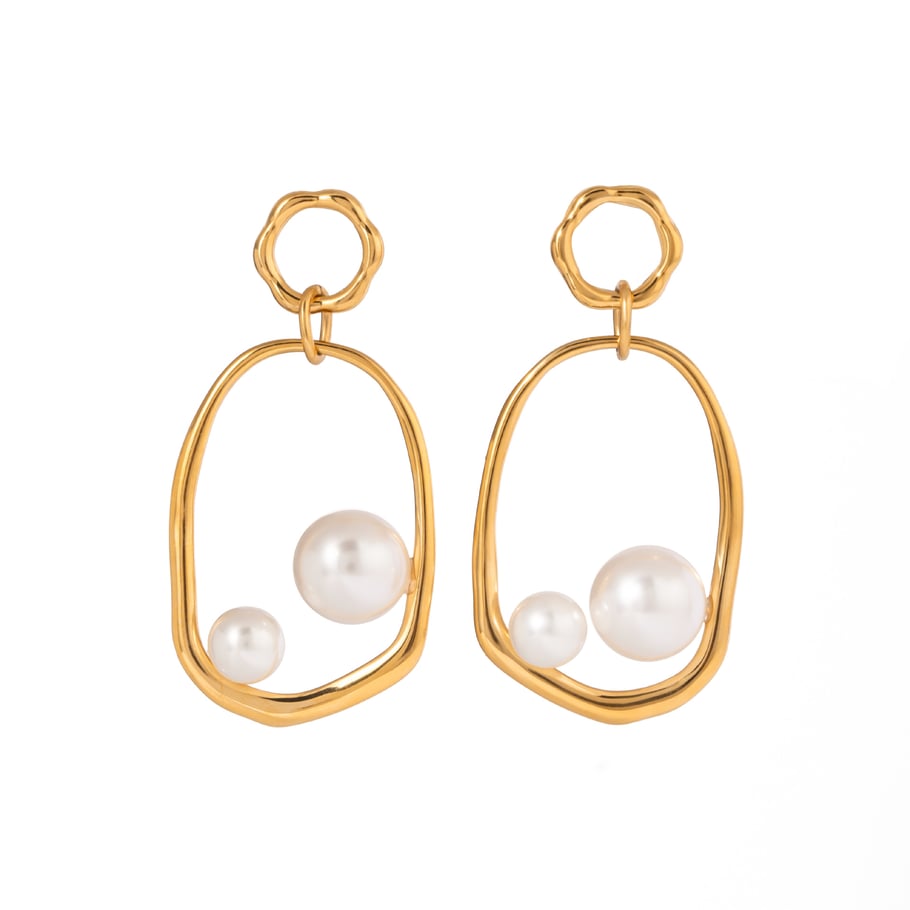 1 Pair Classic Series Elegant Geometric Stainless Steel 18K Gold Plated Artificial Pearl Women Drop Earrings Picture5