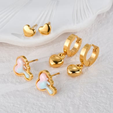 1 Pair Simple Series Sweet Heart Stainless Steel 18K Gold Plated Women Stud Earrings h5 Picture2