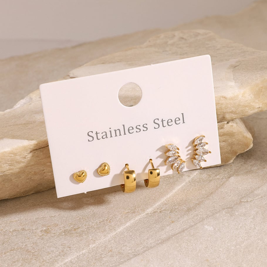 1 Paar Simple Series Sweet Heart Edelstahl 18 Karat vergoldet Zirkon Damen Ohrringe Set Bild3