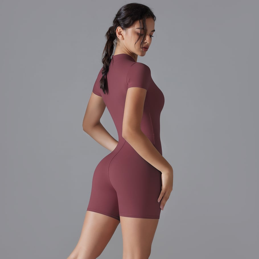 1 Piece Premium Feeling Zipper Short Sleeve Yoga Bodysuit Women's Sport Clothing Picture3