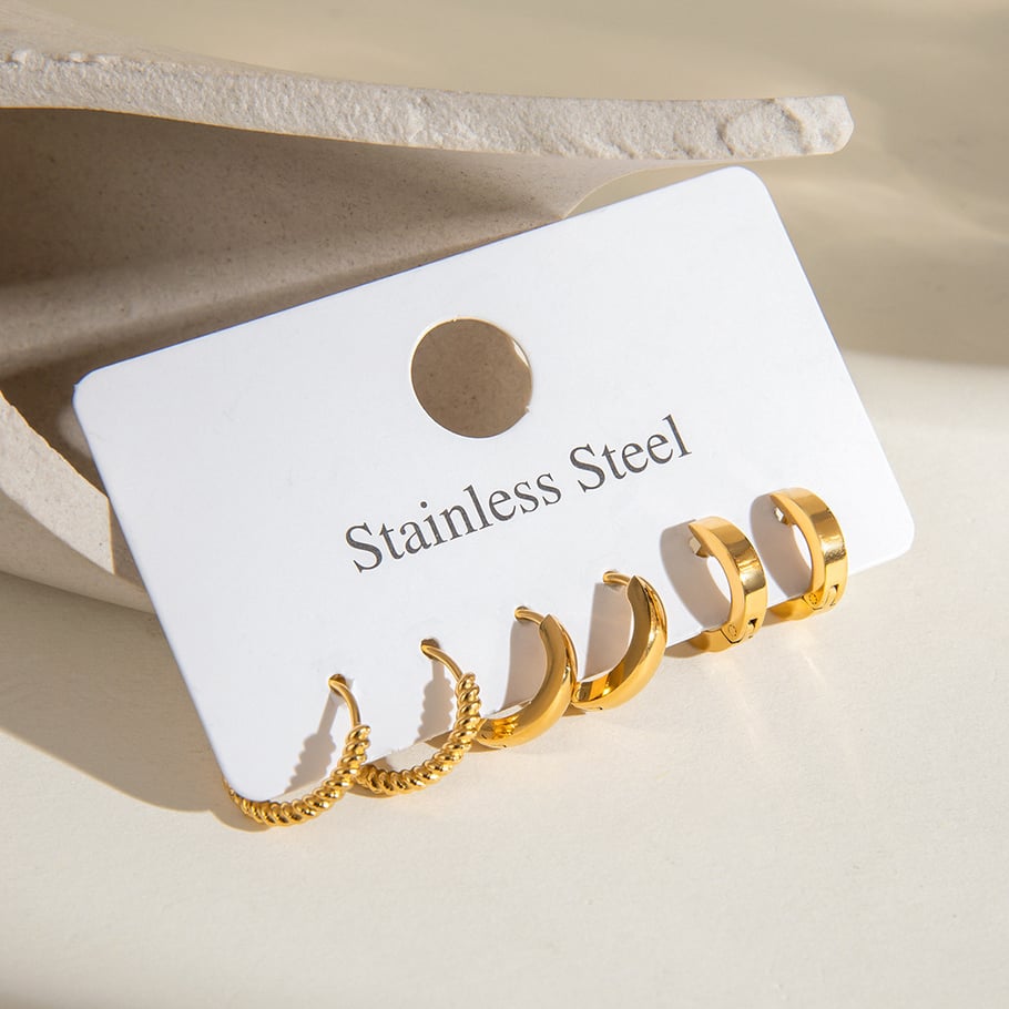 1 Paar Ohrringe im Retro-Stil der Simple Series aus Edelstahl mit 18 Karat Vergoldung für Damen Bild3