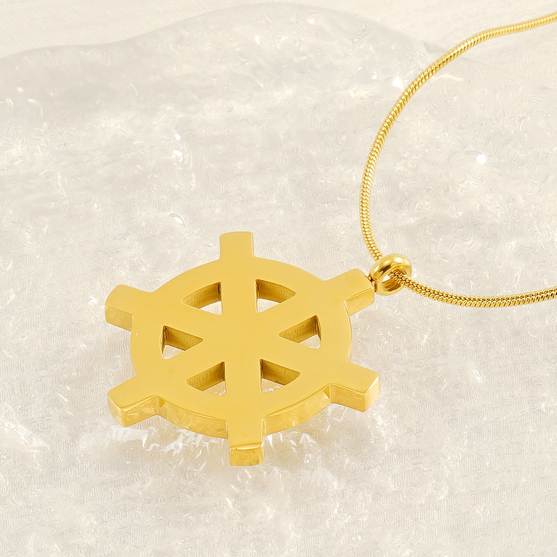 1 Piece Simple Retro Style Compass Shape Stainless Steel 18K Gold Plated Pendant Necklace Picture4