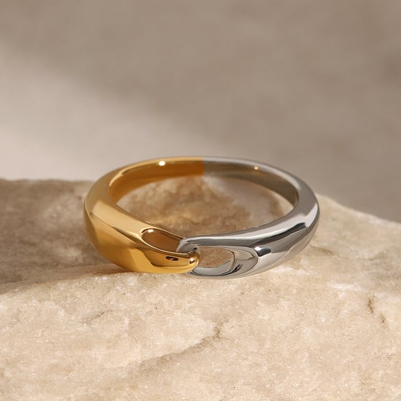 1 Pair Simple Series ins style Geometric Stainless Steel 18K Gold Plated Women Single Ring