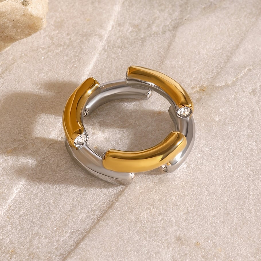1 Piece Simple Fashionable Style Circle Shape Stainless Steel 18K Gold Plated Inlay Rhinestone Women's Single Ring Picture4