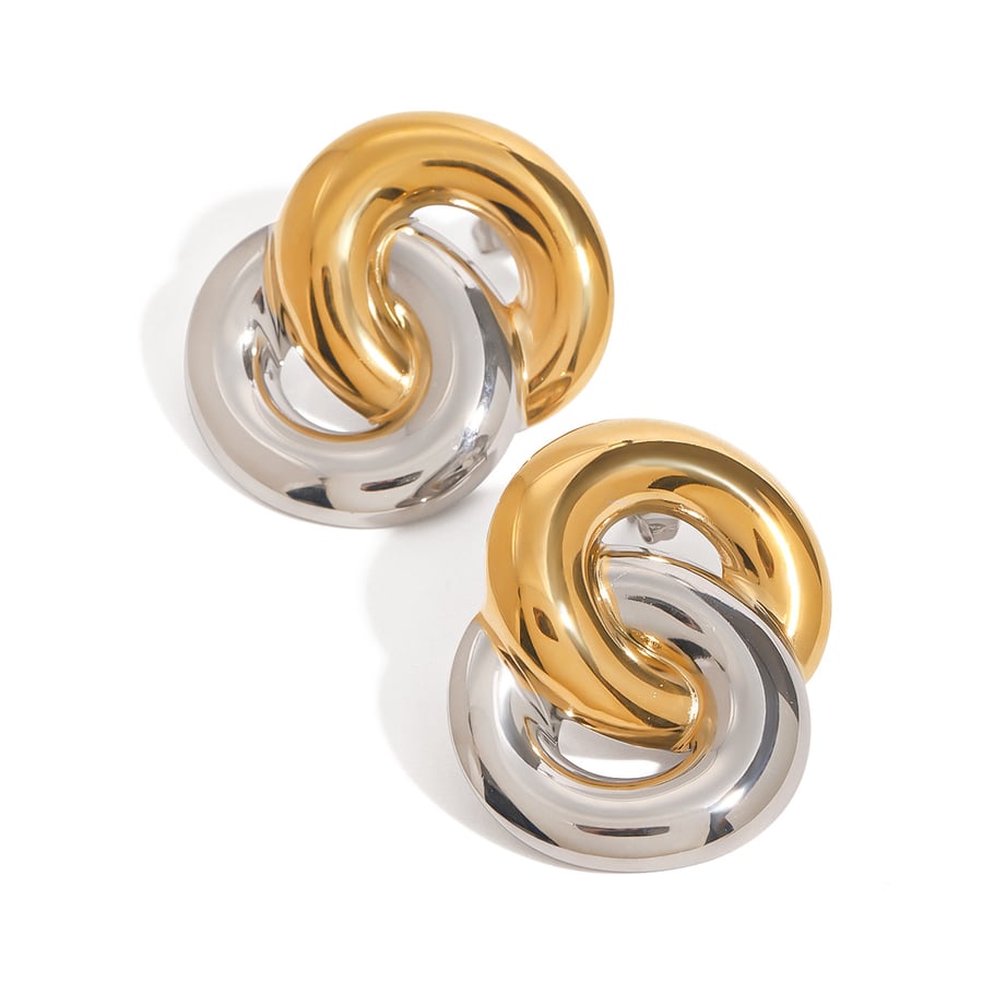 1 Pair Modern Series Classic Overlapped Annular Stainless Steel Gold Color Women's Stud Earrings Picture6