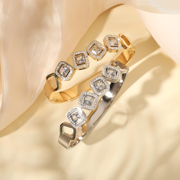 1 Piece Luxurious Series Elegant Square Stainless Steel Gold Color Women's Bangles