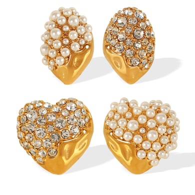 1 Pair Luxurious Series Elegant Heart Stainless Steel 18K Gold Plated Rhinestone Women Stud Earrings h5 Picture6