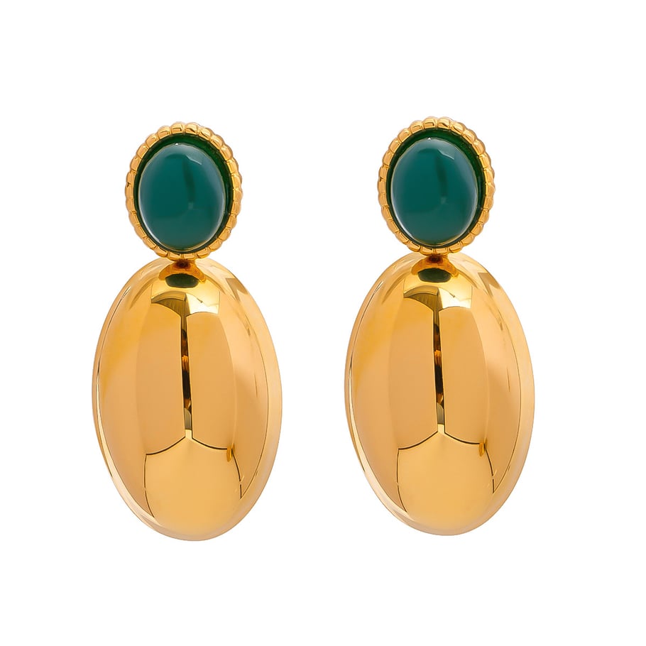 1 Pair Classic Series Chic Annular Stainless Steel Natural Stone Women's Drop Earrings Picture7