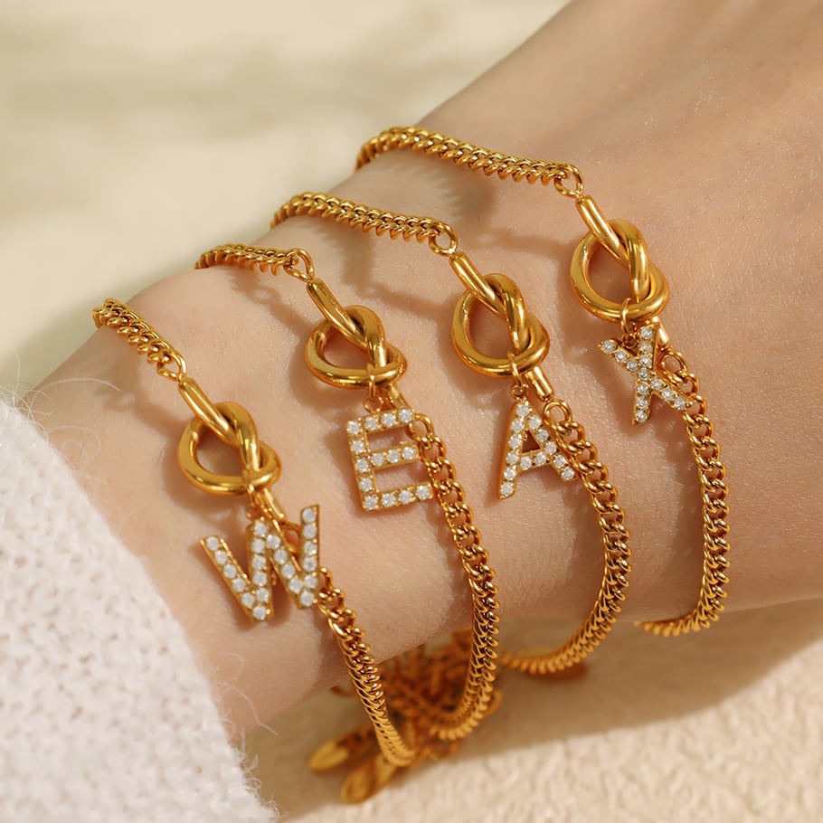 1 Piece Simple Series Simple Letter Stainless Steel 18K Gold Plated Rhinestone Women Charm Bracelets Picture5