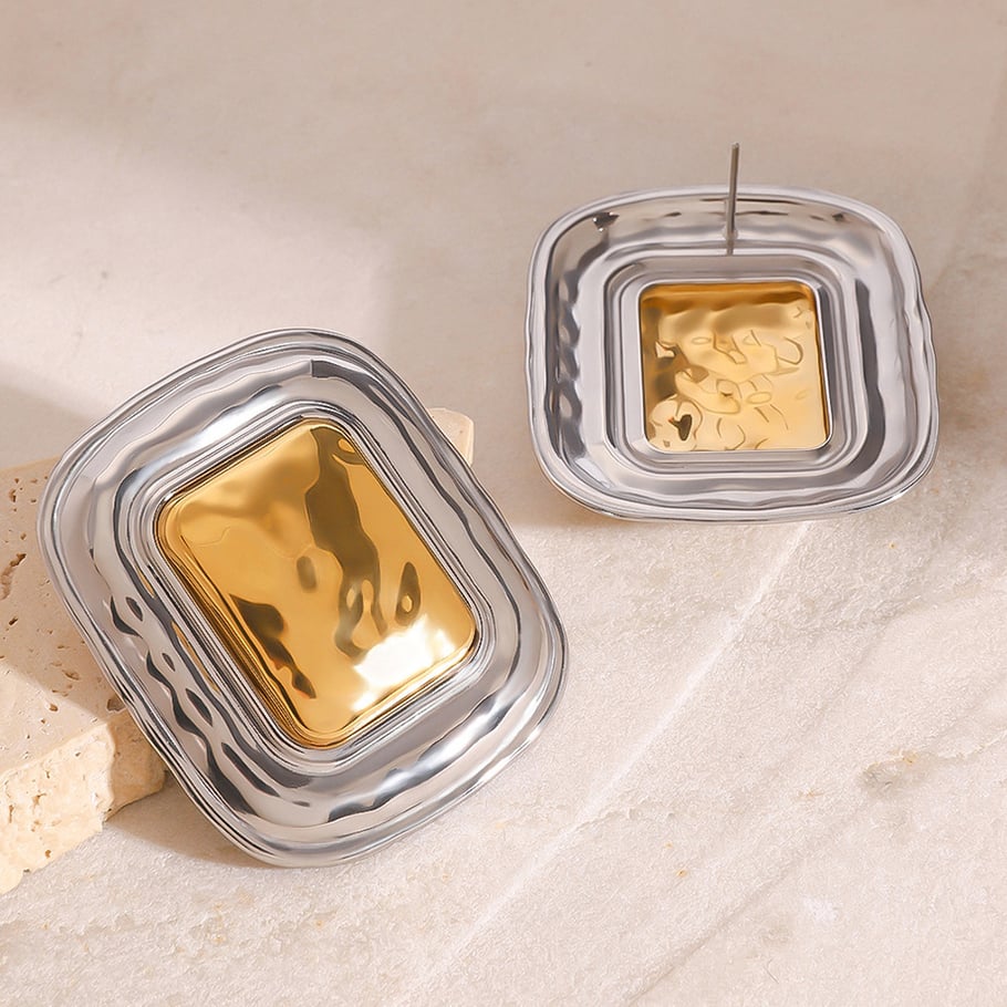 1 Pair Simple Series Simple quadrilateral Stainless Steel 18K Gold Plated Women Stud Earrings Picture4