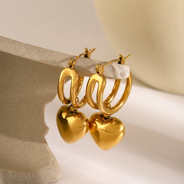 1 Pair Simple Series Classic Heart Stainless Steel 18K Gold Plated Women Drop Earrings 2
