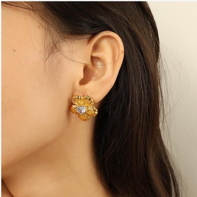 1 Pair Luxurious Series Simple Flower Titanium Steel   Gold Color  Women's Stud Earrings h5 Picture7