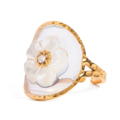 1 Paar Romantische Serie Süße Blume Edelstahl 18 Karat vergoldet Strass Damen verstellbare Ringe h5 Bild5