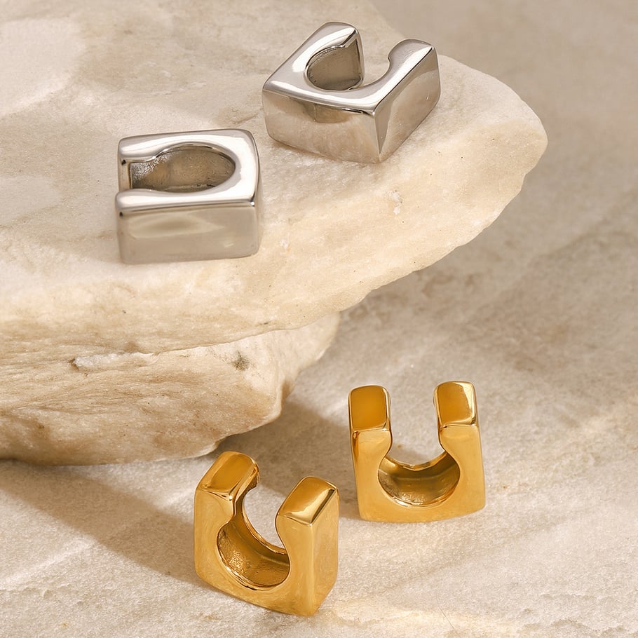 1 Paar Simple Series Casual Geometric Edelstahl 18 Karat vergoldet Damen Clip-on Ohrringe Bild4