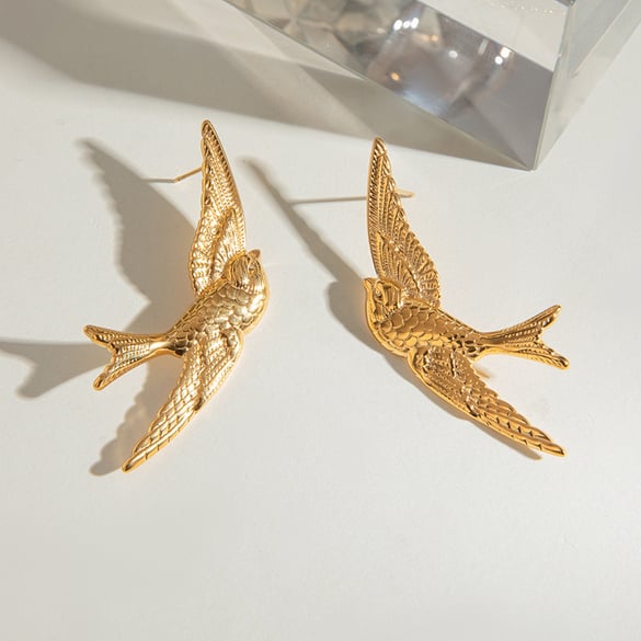 1 paire de boucles d&#39;oreilles à tige en acier inoxydable plaqué or 18 carats pour femme, série luxueuse, motif animal naturel 2