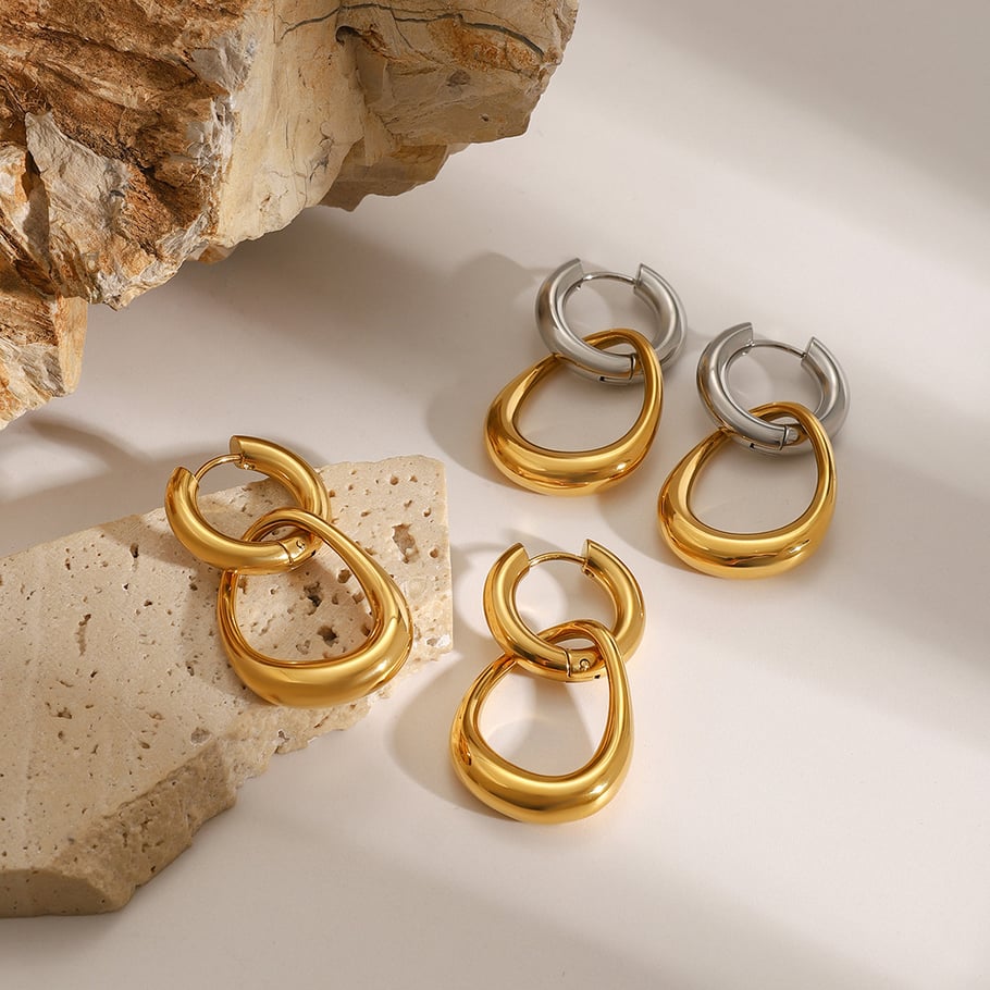 1 Paar einfache geometrische Ohrringe aus Edelstahl mit 18 Karat Vergoldung für Damen Bild4