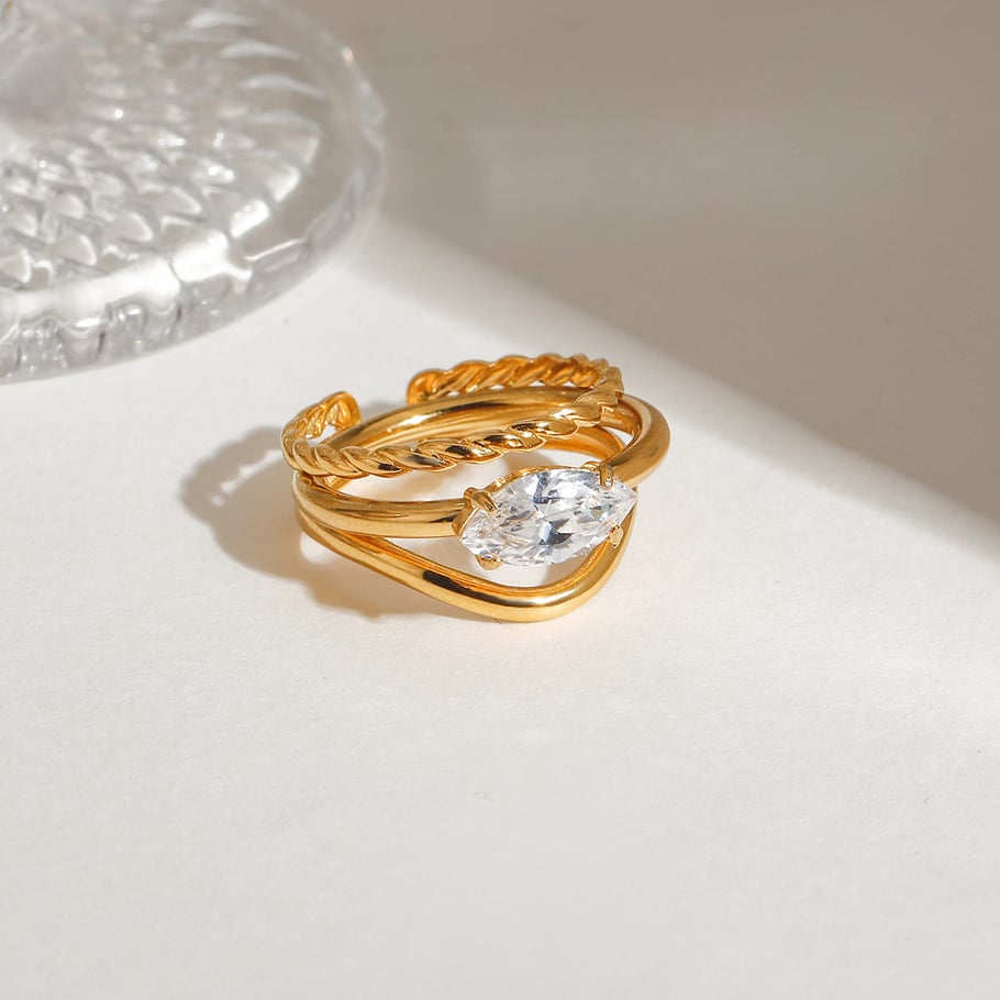1 Piece Luxurious Series Ins Style Oval Stainless Steel   Gold Color  Women's Ring Sets Picture11