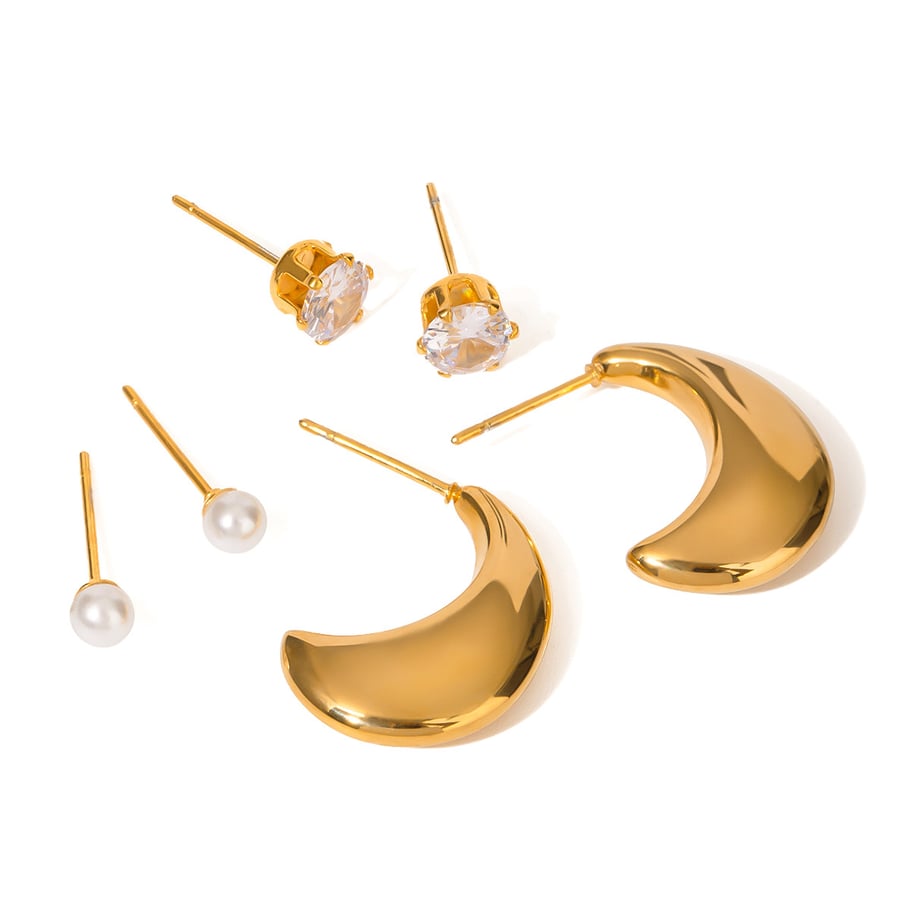 1 Pair Simple Series Casual Sun/Moon Stainless Steel 18K Gold Plated Artificial Pearl Women Earrings Set Picture10