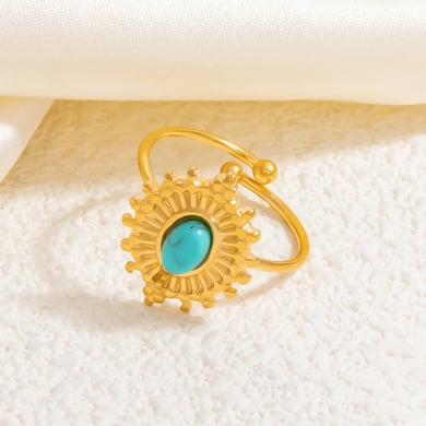 1 Piece Luxurious Series Elegant Eye Shape Nature Stone Stainless Steel Gold Color Women's Adjustable Rings h5 Picture7