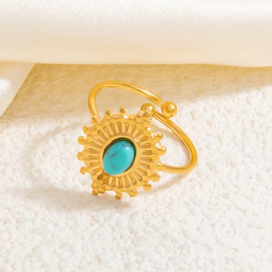 1 Piece Luxurious Series Elegant Eye Shape Nature Stone Stainless Steel Gold Color Women's Adjustable Rings Picture7