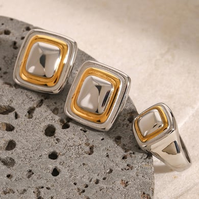 1 Paar Simple Series Einfache viereckige Edelstahl 18 Karat vergoldete Damen-Einzelringe h5 Bild7