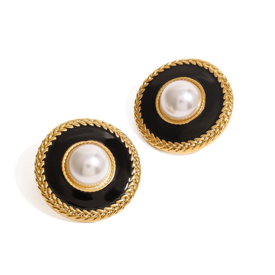 1 Pair Simple Series Retro Geometric Stainless Steel 18K Gold Plated Artificial Pearl Women Stud Earrings Picture5