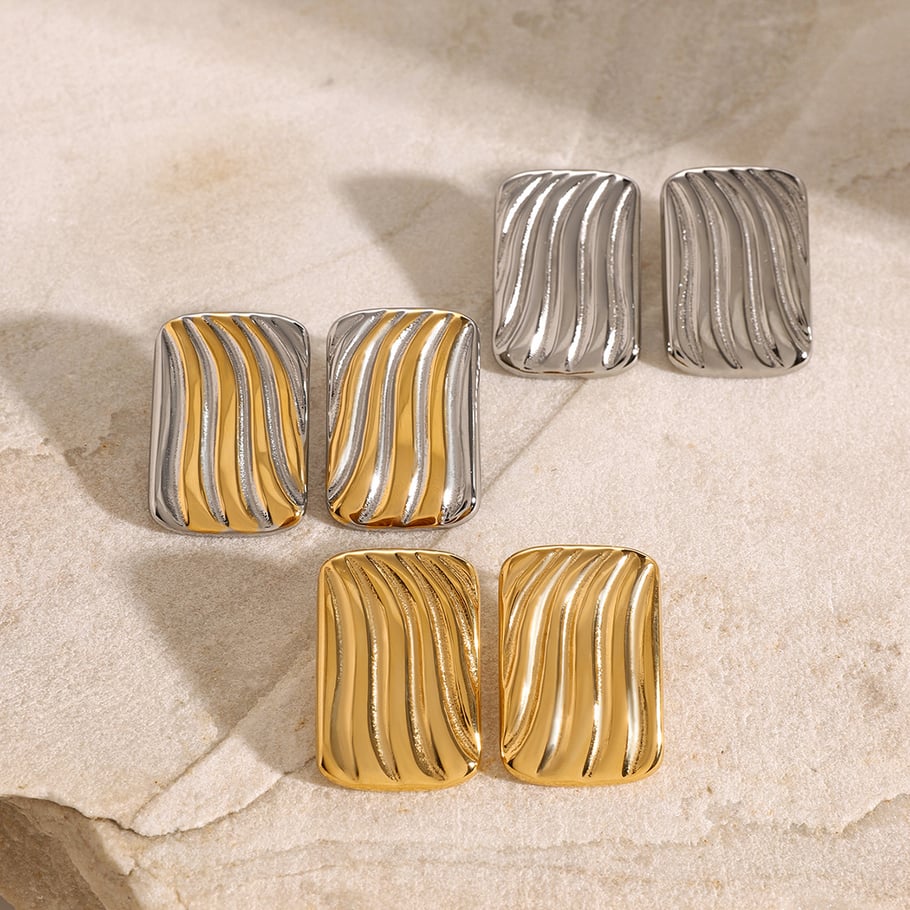 1 paire de boucles d&#39;oreilles à tige en acier inoxydable plaqué or 18 carats pour femme, style bande simple Image2