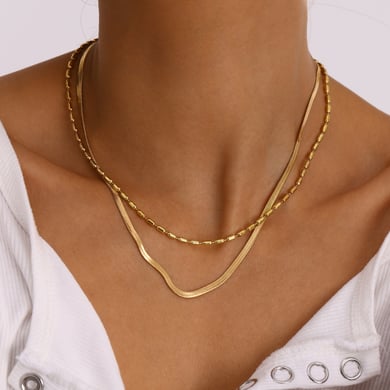 1 Stück Simple Series Simple Line Edelstahl 18 Karat vergoldet Damen-Mehrfachketten h5 Bild6